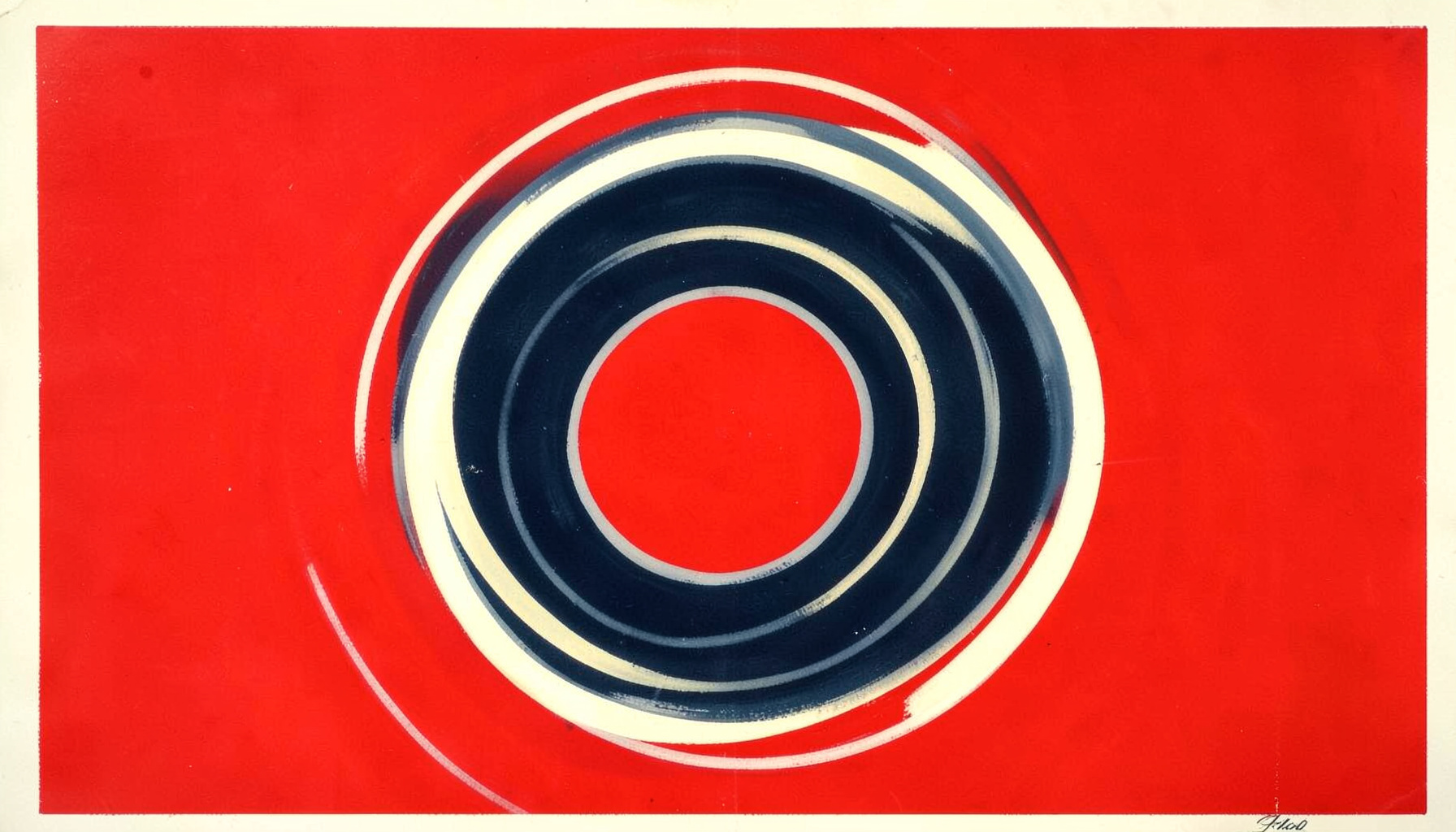 A matte gouache poster painting with deep navy and soft cream tones, showing concentric circular forms suggesting caching layers and time-based data flows